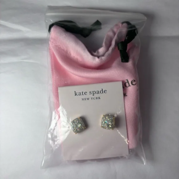Kate Spade New York Glitter Cushion Cut Gold Earrings New with Tags NWT - Picture 2 of 4